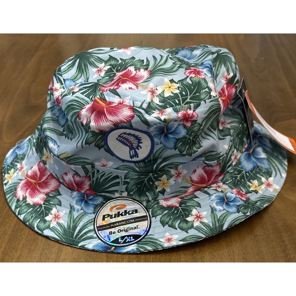 Pukka Bucket Hat L/X Blue Tropical Hibiscus Lightweight Breathable Moisture Wick